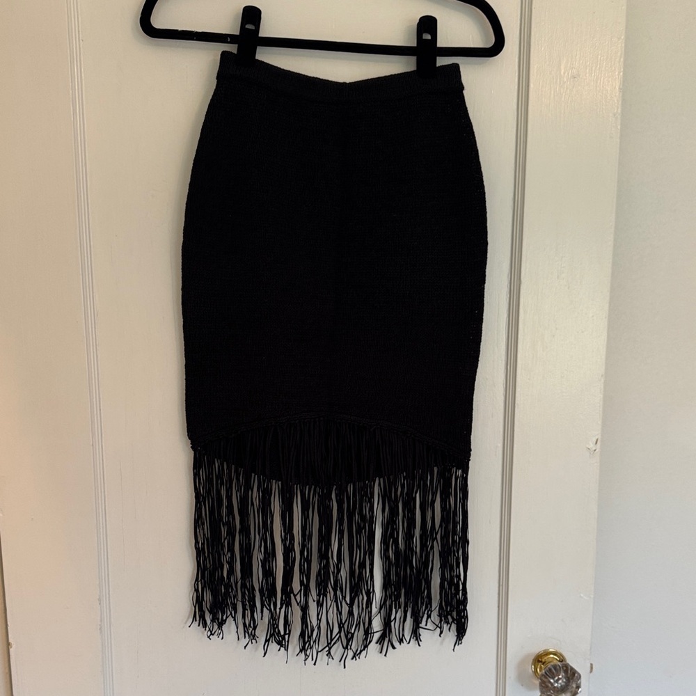 Blessed Are The Meek - Elegant Black Fringe Knit Skirt - Size 2